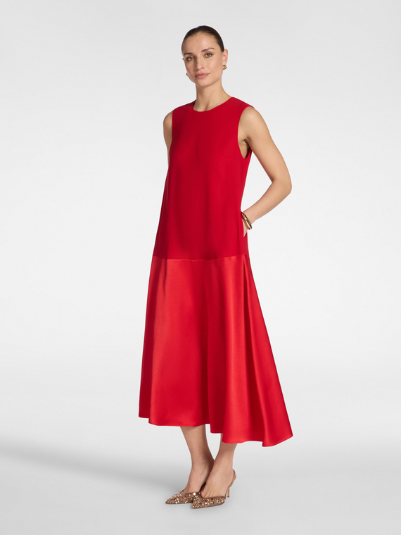 Long flare dress in cady and envers satin