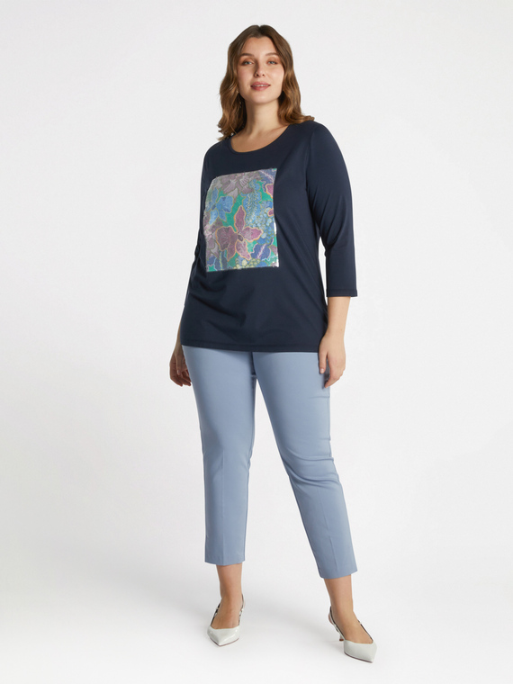 T-Shirt mit Blumendruck und Pailletten