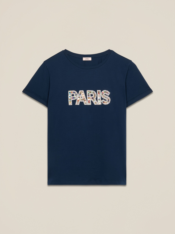 Jersey T-shirt with jewel appliqué