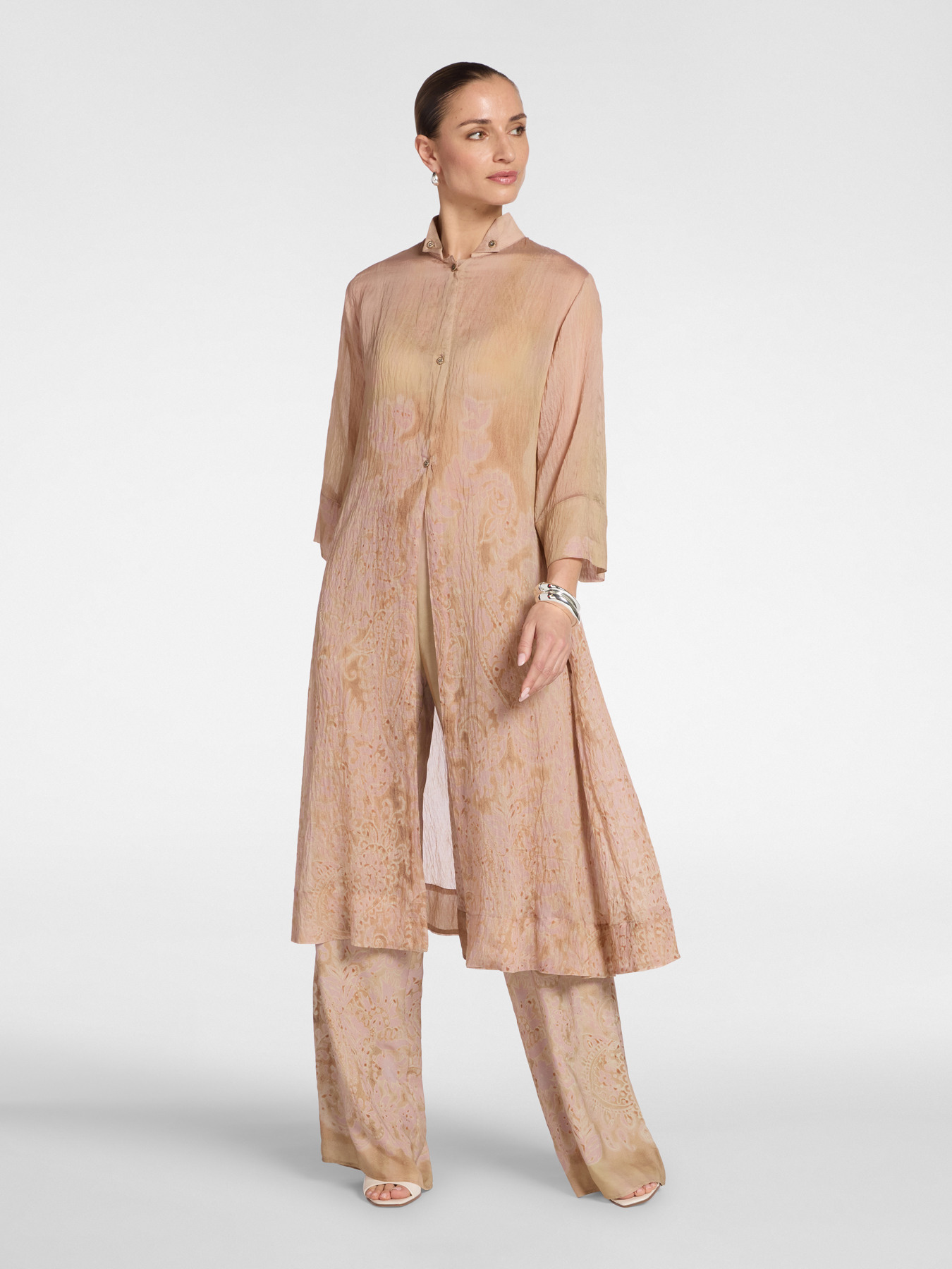 Camicia lunga in organza stampata image number 0