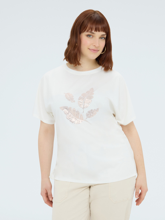 Jersey t-shirt with sequin foliage