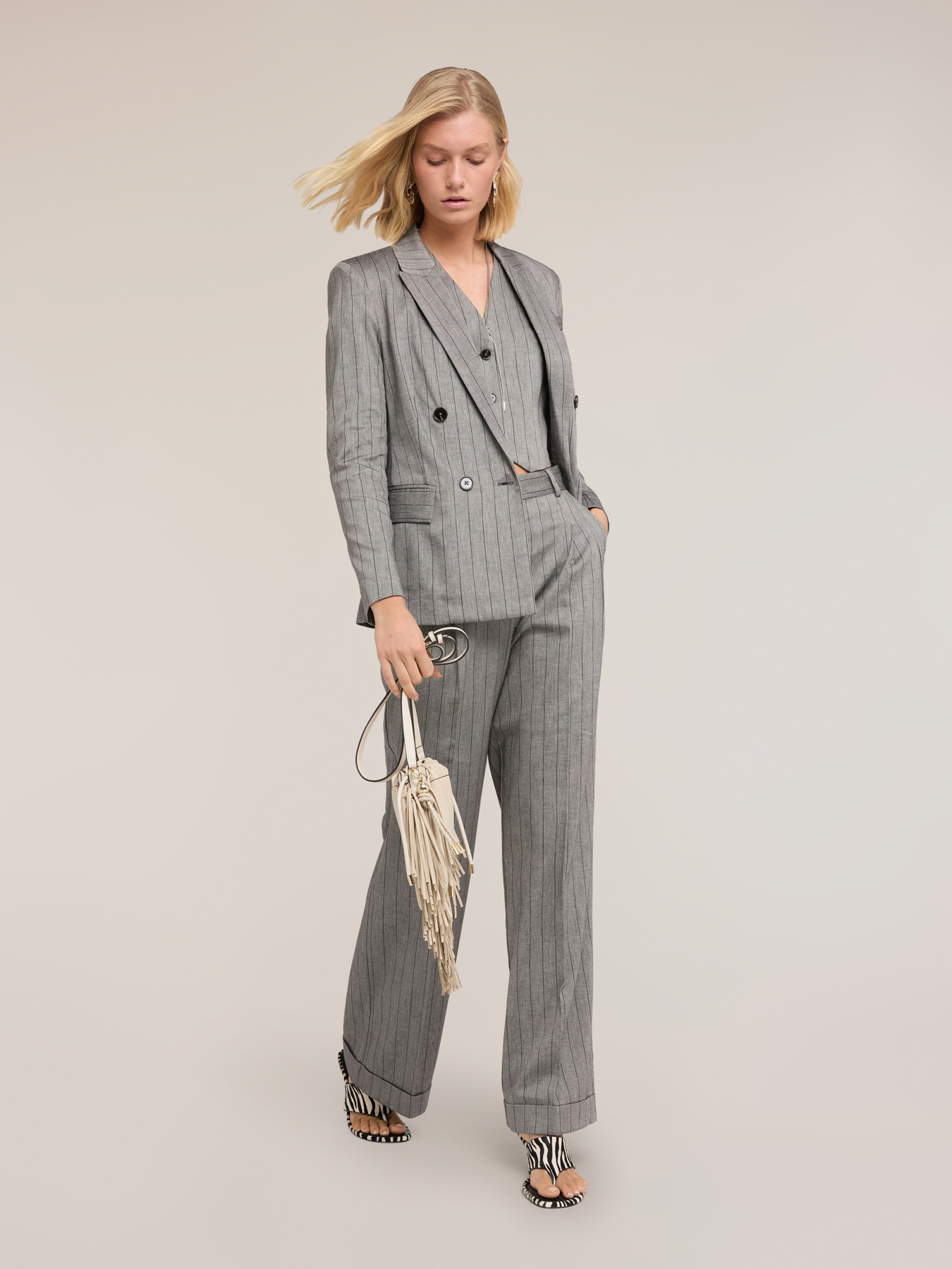 Striped linen blend palazzo pants image number 0