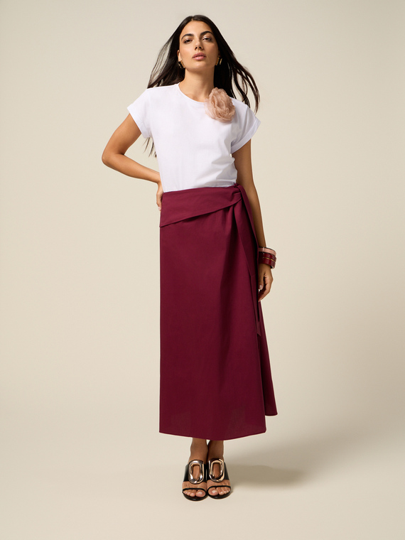 Midi poplin skirt with sash