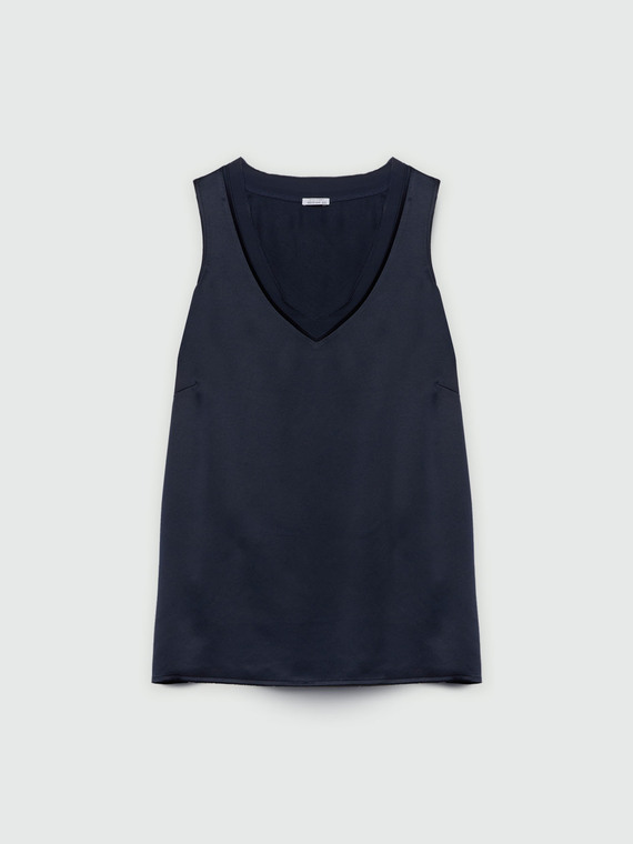 Top in due tessuti con scollo a V