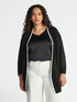 Langer Cardigan mit weißen Bordüren und Mikro-Pailletten image number 1