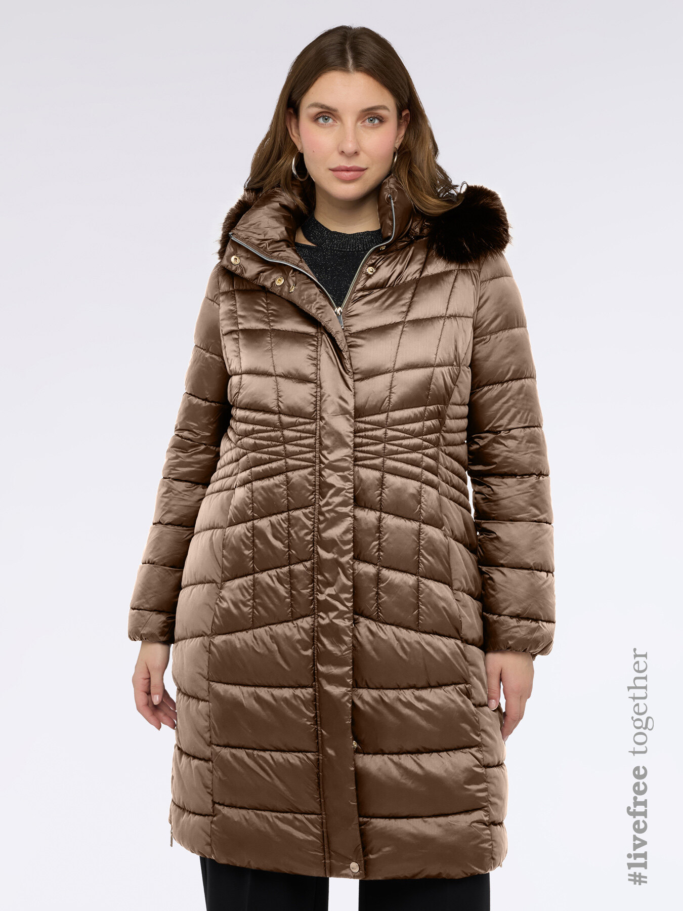 Long bi-material down jacket image number 0