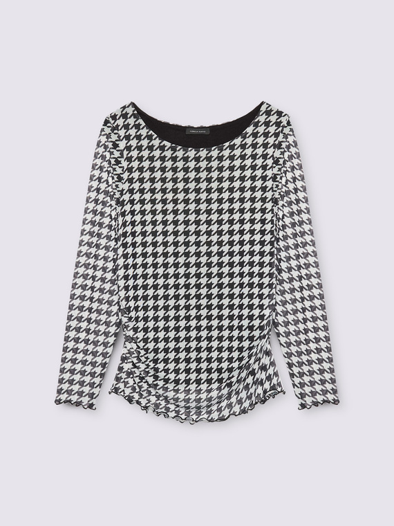 T-shirt in tulle motivo pied-de-poule