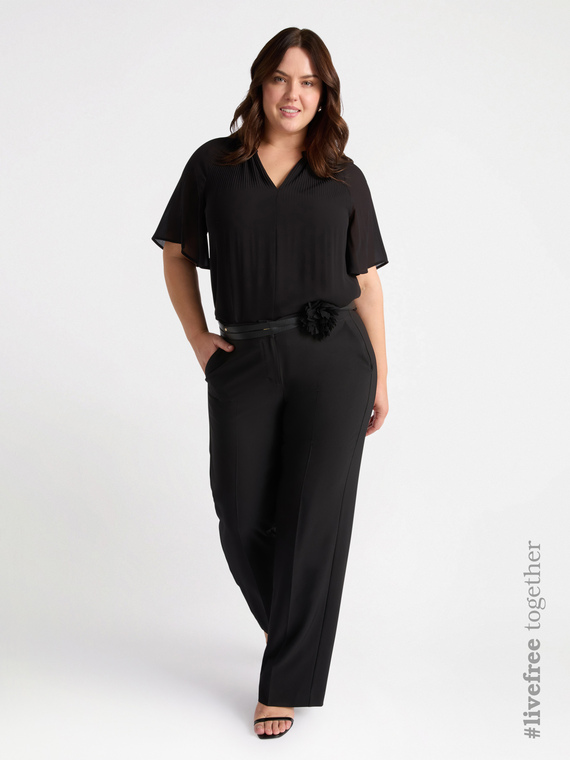 Plissee-Bluse mit V-Ausschnitt