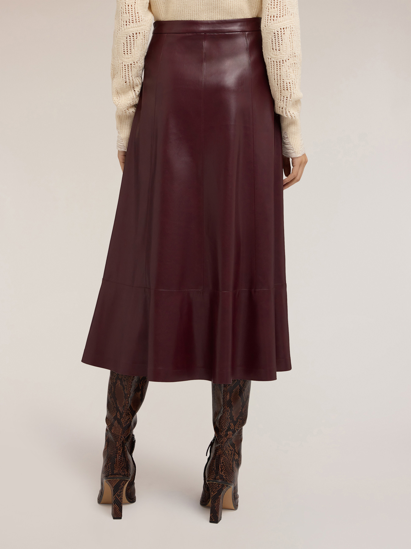 Flared midi skirt in coated fabric image number 1