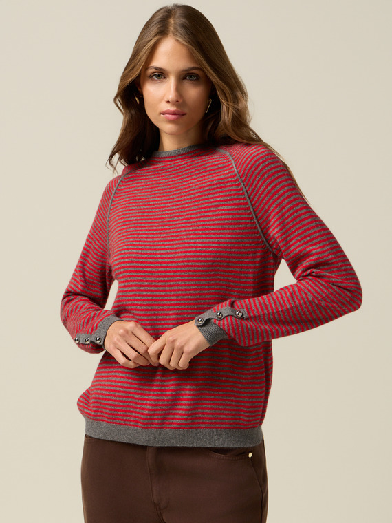 Mixed wool striped sweater with button detail