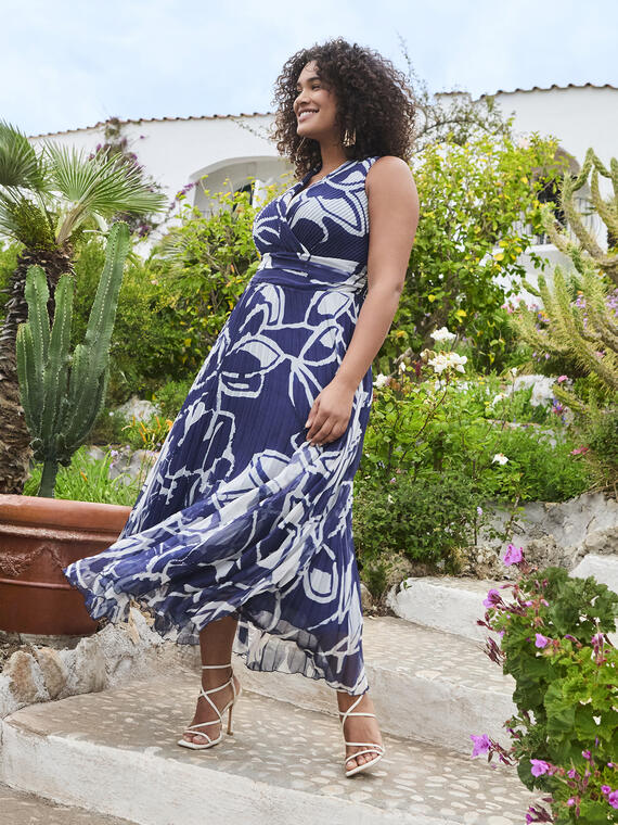 Langes Plissee-Kleid Dream mit Blumendruck