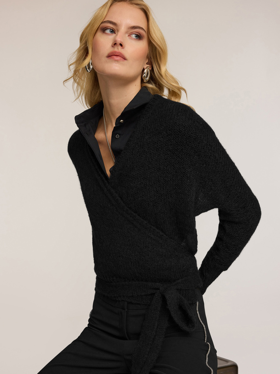 Cardigan încrucișat din amestec de mohair