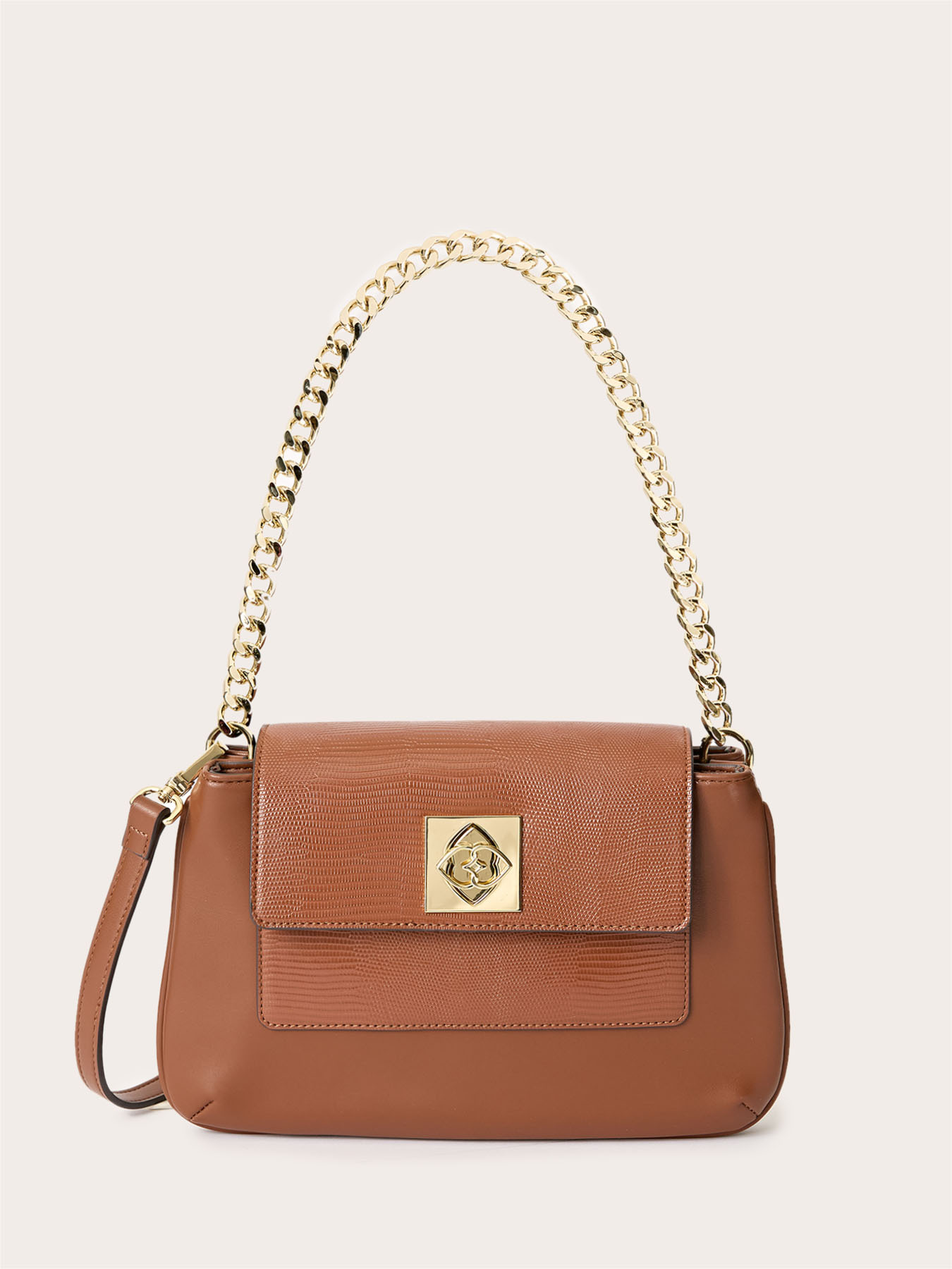Shoulder bag with chain and flat pocket image number 1