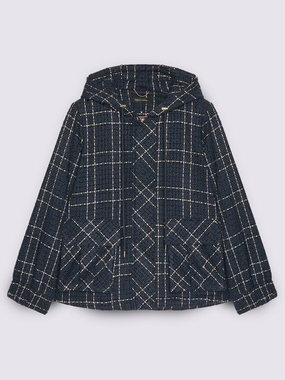 Giacca jacquard a quadri con cappuccio