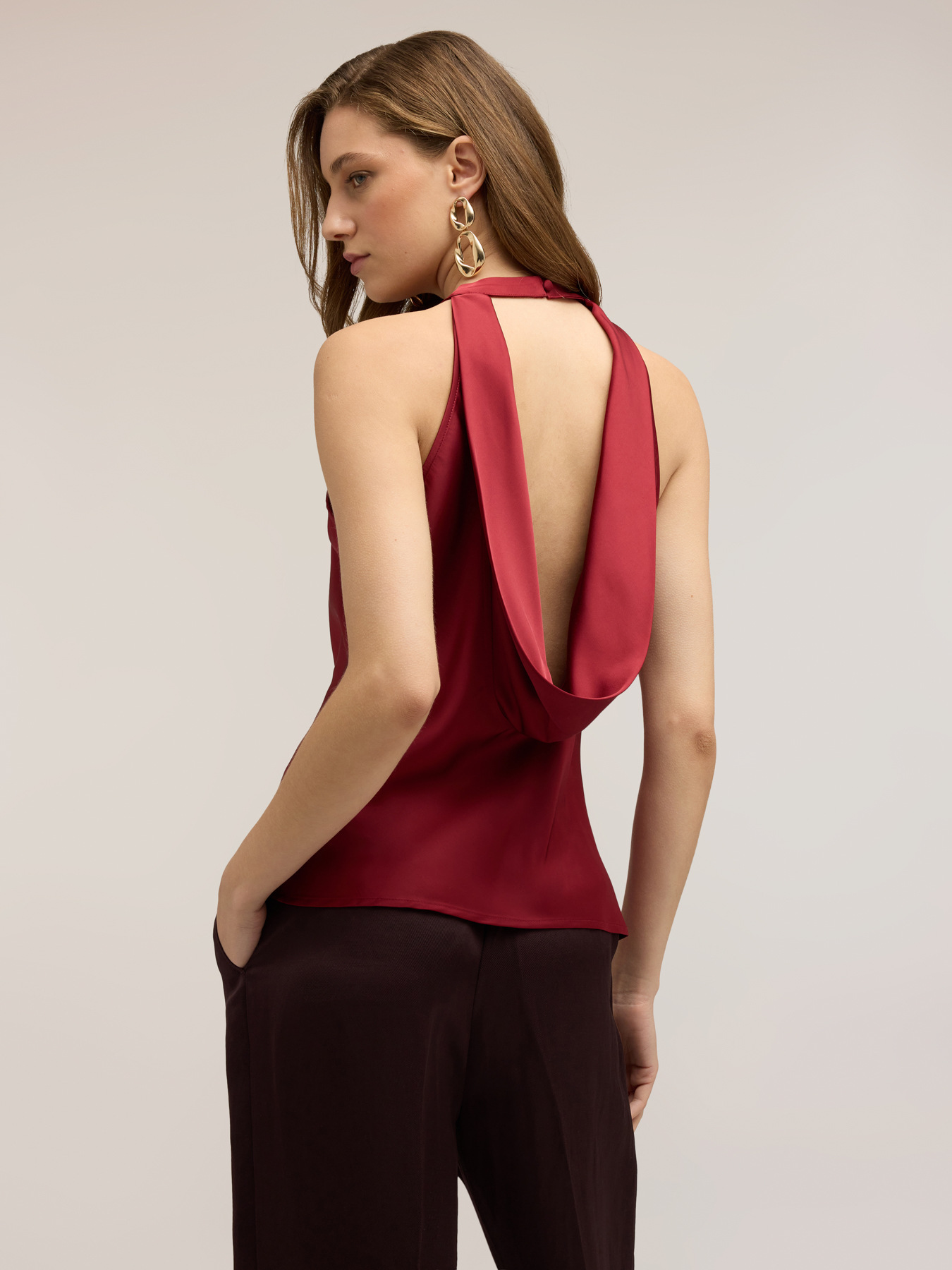 Satin top with back draping image number 1