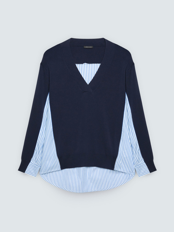 Strickpullover mit V-Ausschnitt und Streifeneins&auml;tzen