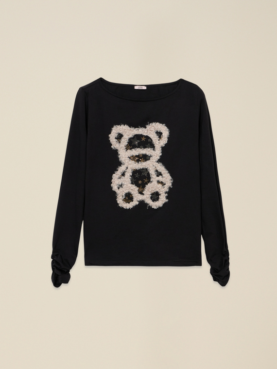 Jersey t-shirt with print and appliqués