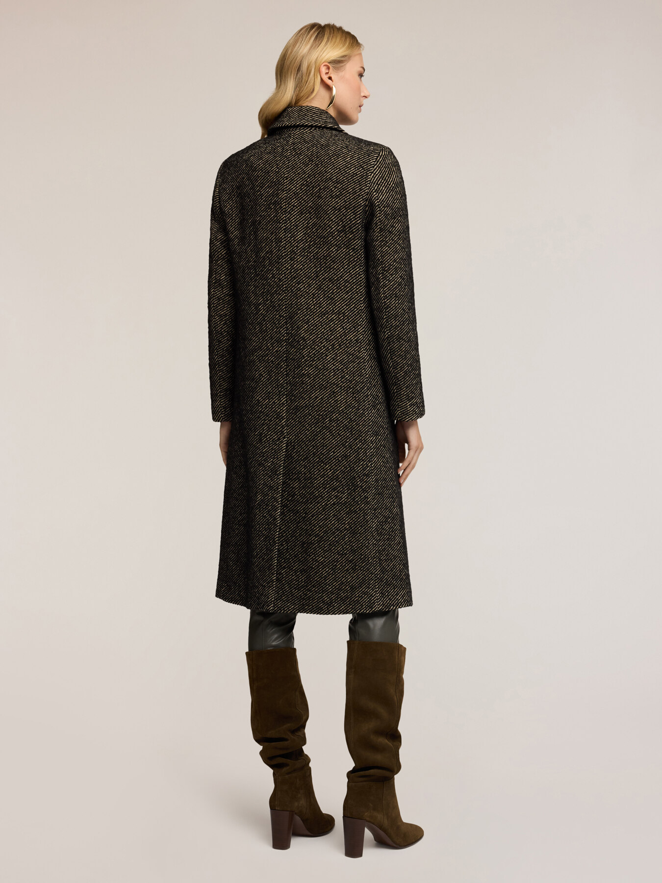 Long coat in yarn-dyed fabric image number 1