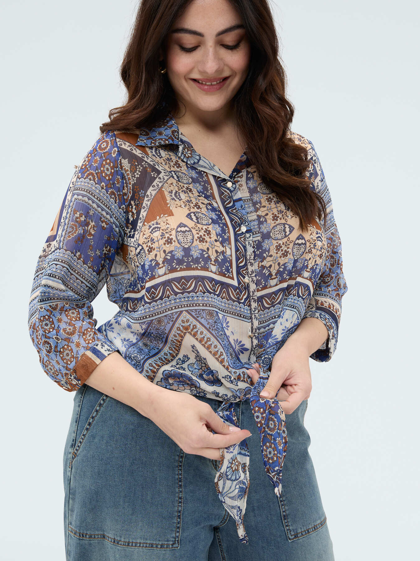 Foulard print blouse in viscose muslin image number 3