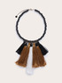 Collier ras-du-cou avec perles en bois et pendentifs à pompons image number 1