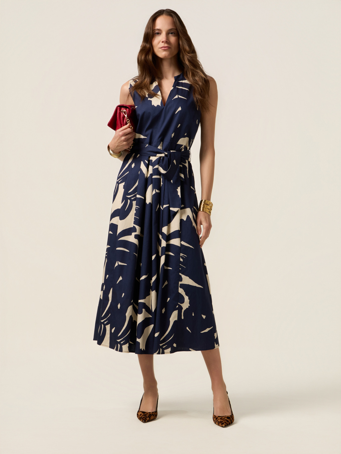 Long patterned poplin dress image number 0