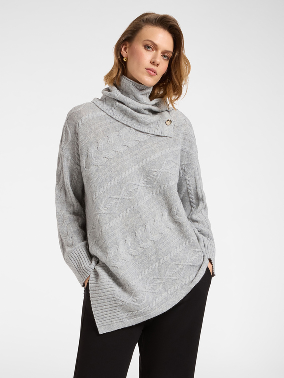 Asymmetrical cable knit wool sweater