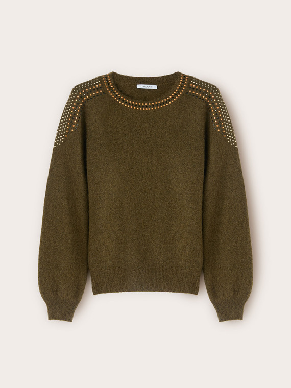Pull ras-du-cou en mohair avec clous