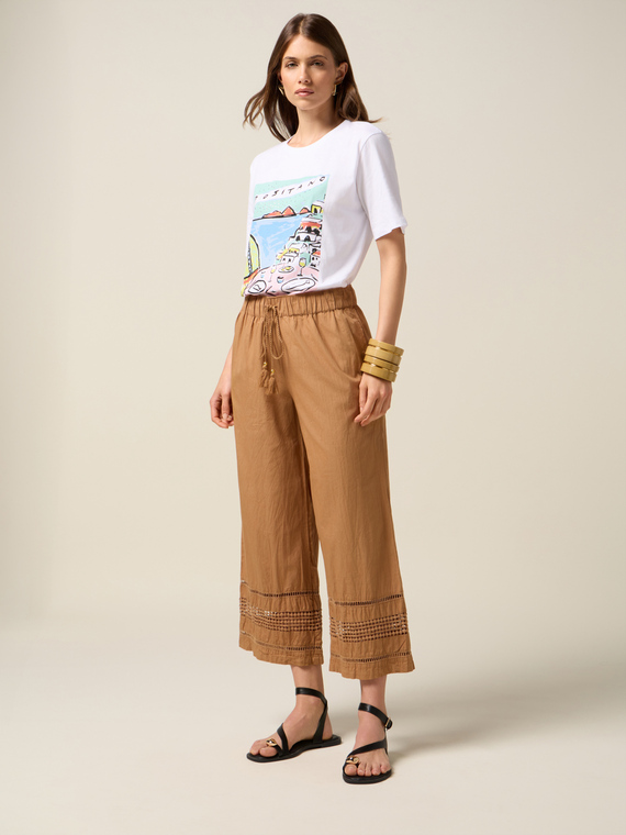 Muslin trousers with lace insert