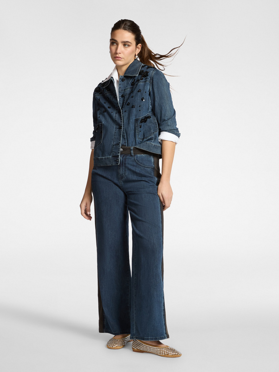 Jeans wide leg con profili laterali,  "Wanda"