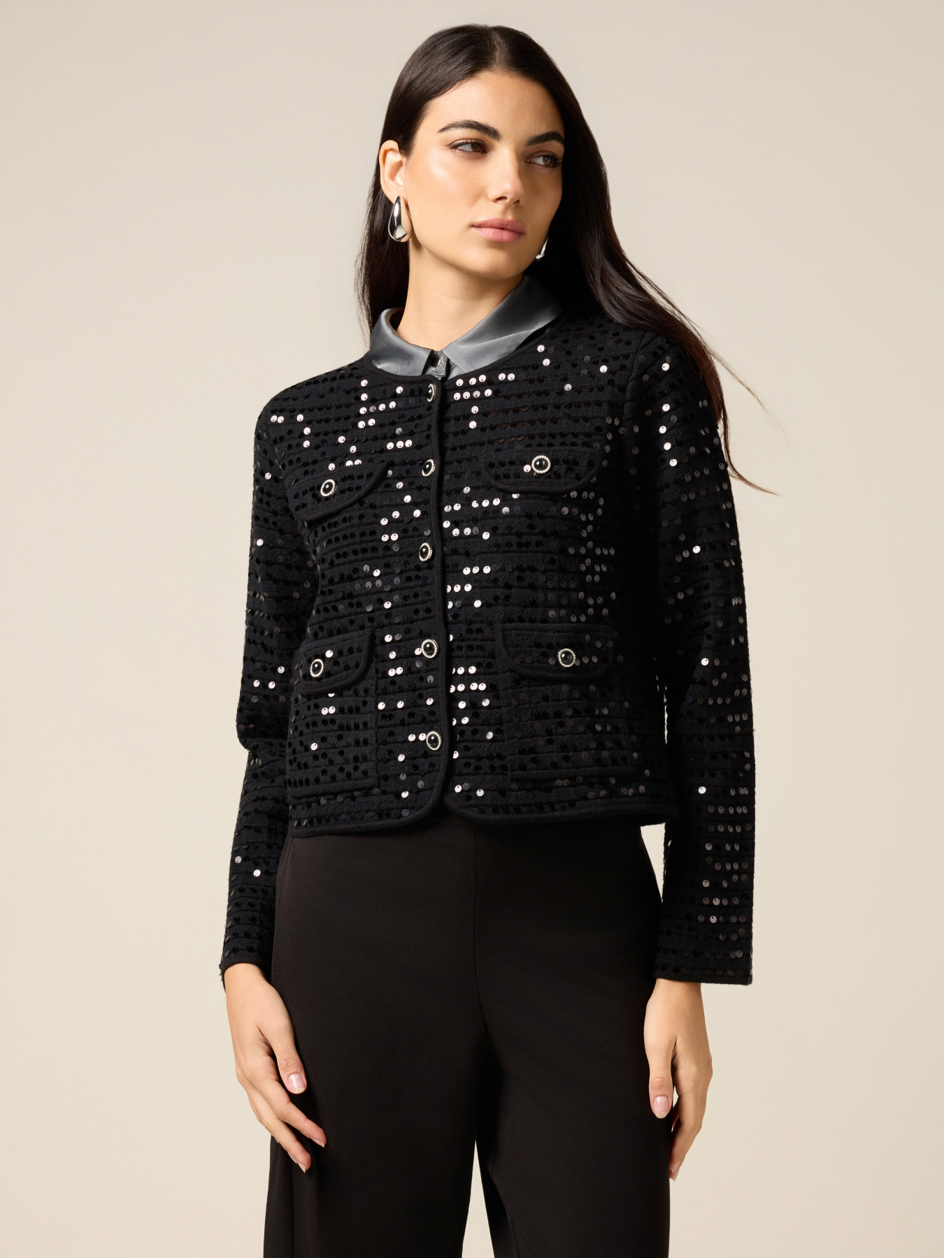 Cardigan boxy con paillettes image number 0
