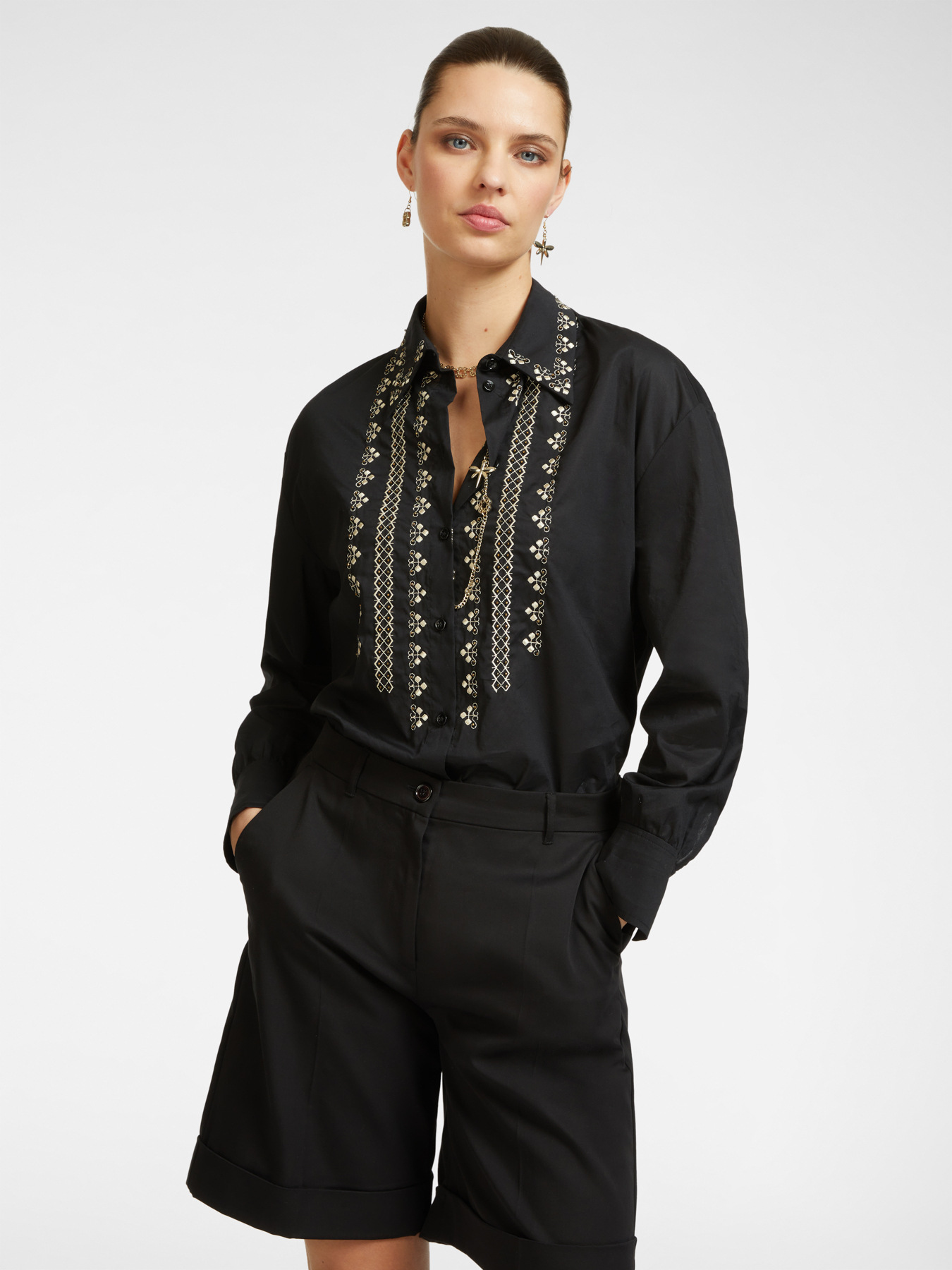 Shirt with ethnic embroidery image number 0
