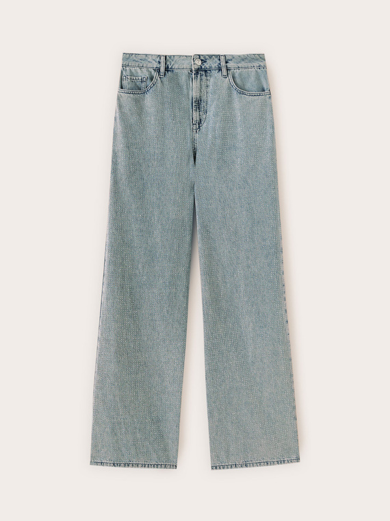 Jeans palazzo cu cristale