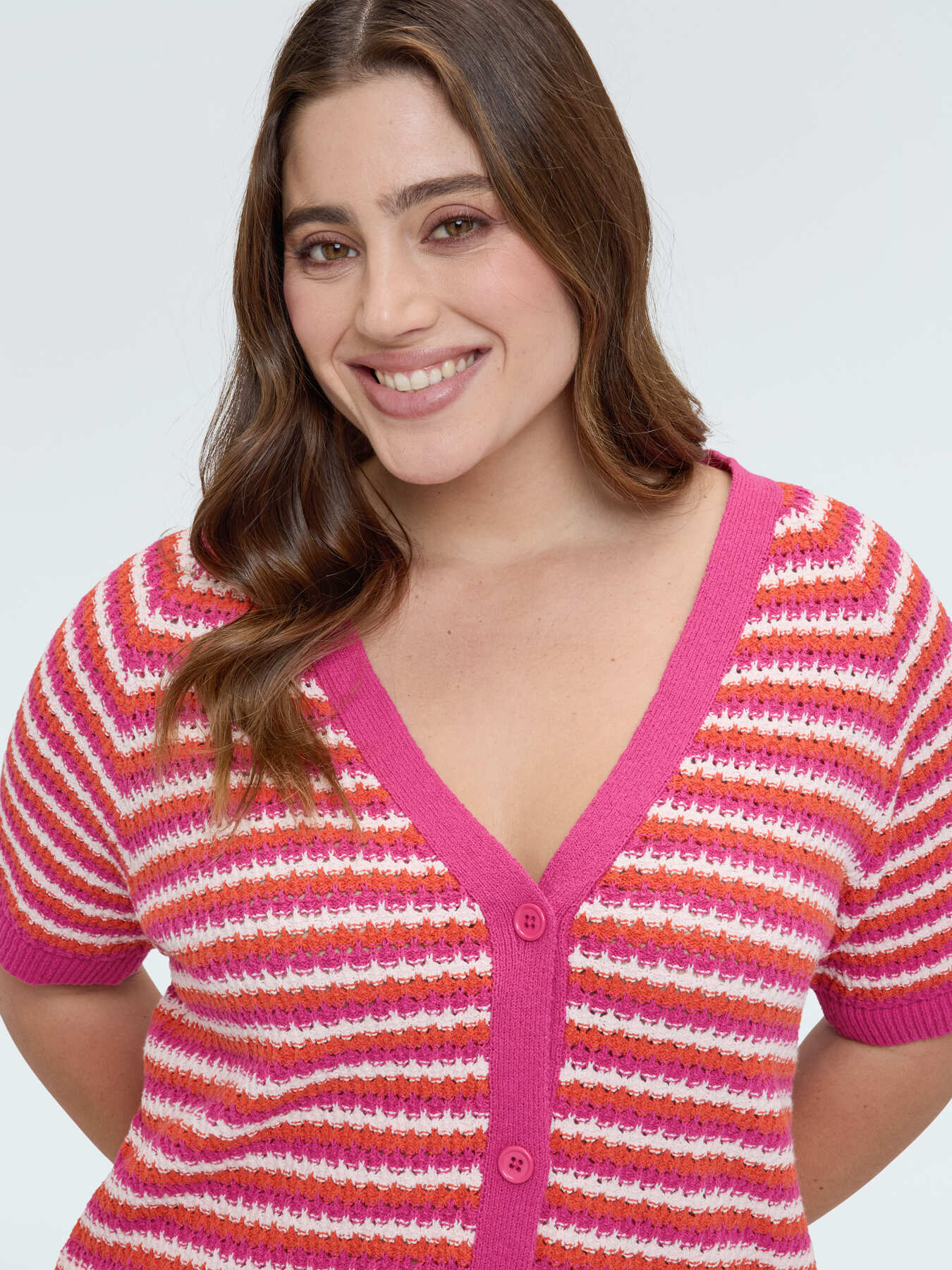 Cardigan a righe in misto cotone image number 3