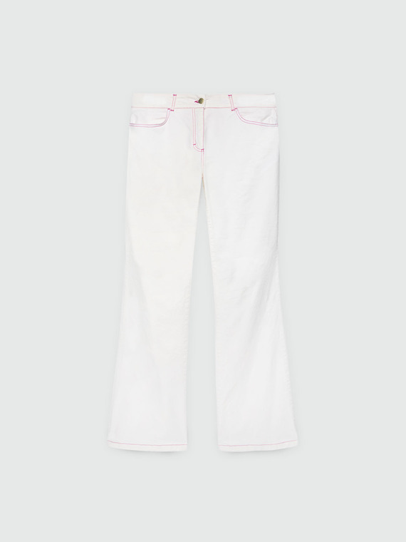 Pantalon flare en coton avec surpiqûres fuchsia