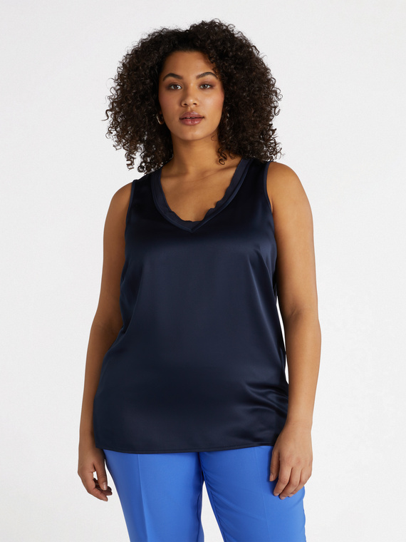Top in due tessuti con scollo a V