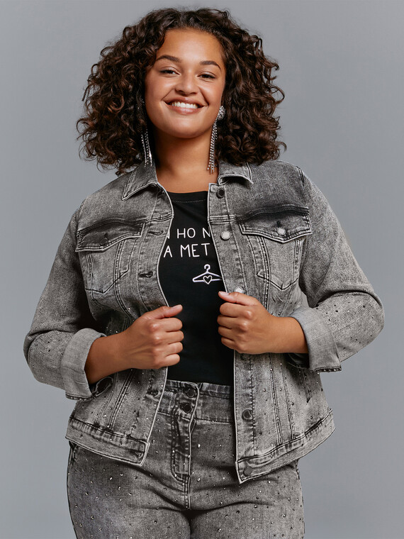 Jeansjacke mit Glitzersteinen