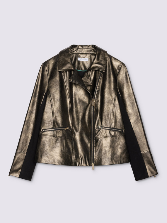 Biker jacket with stretch fabric inserts