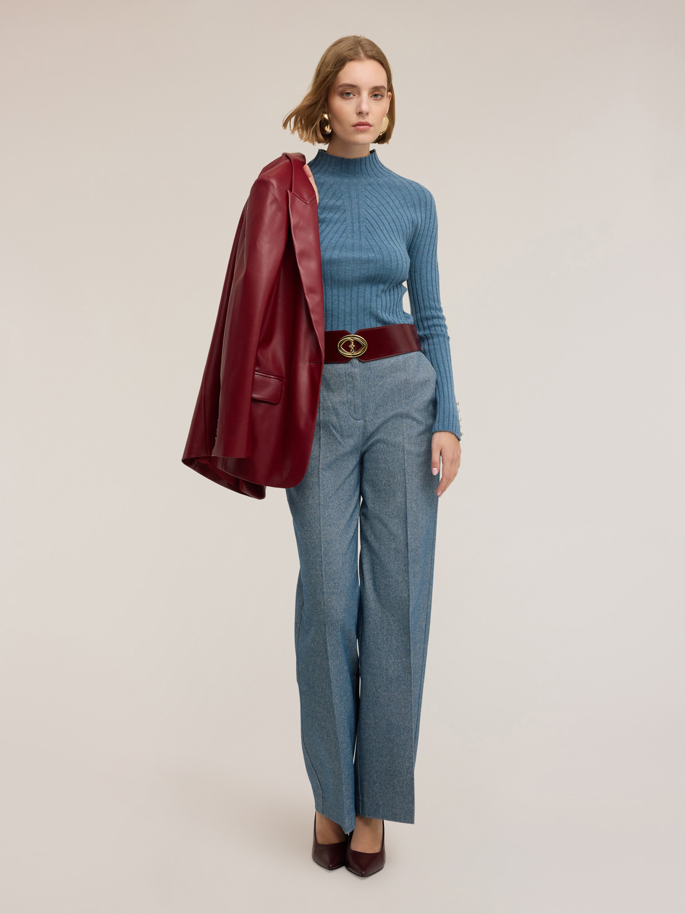 Palazzo pants in yarn-dyed fabric image number 0