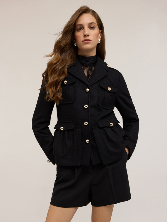 Wool blend jacket with gathers