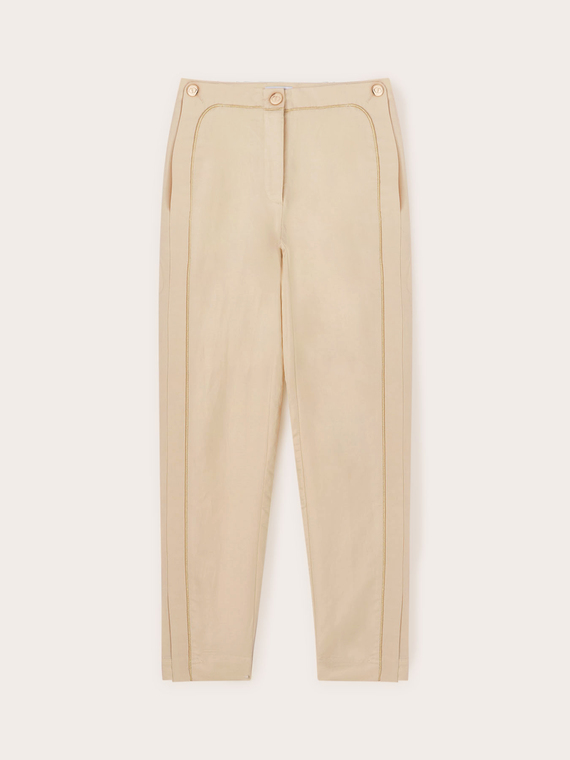 Pantaloni con piping e spacco sul fondo