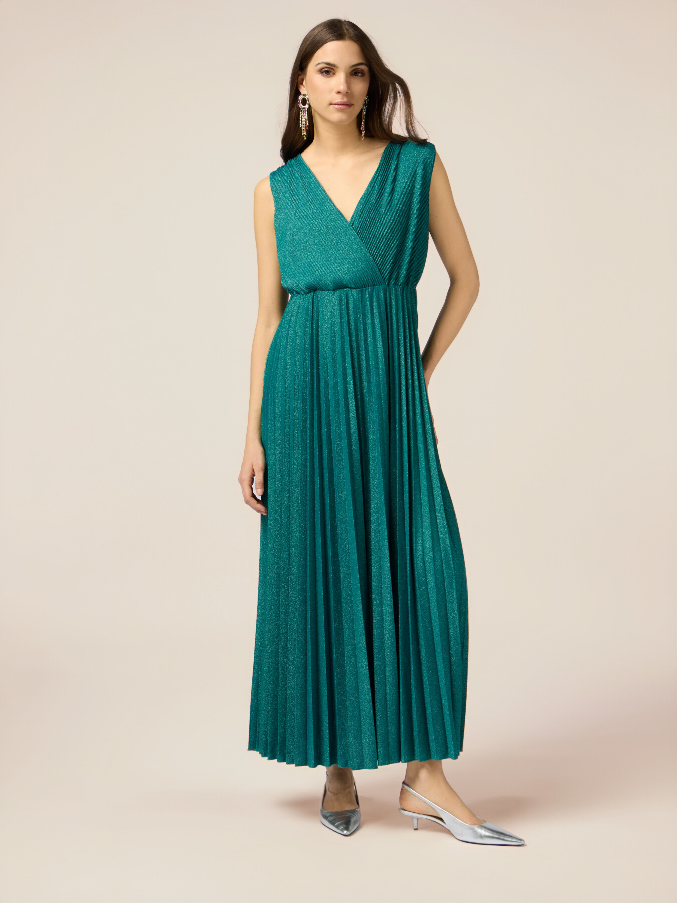 Long pleated lurex dress image number 0