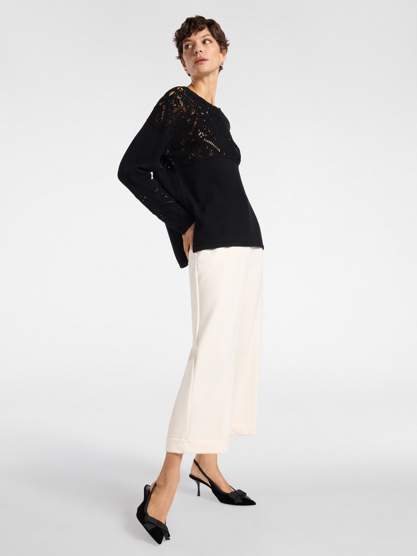 Sweater with lace inserts image number 2