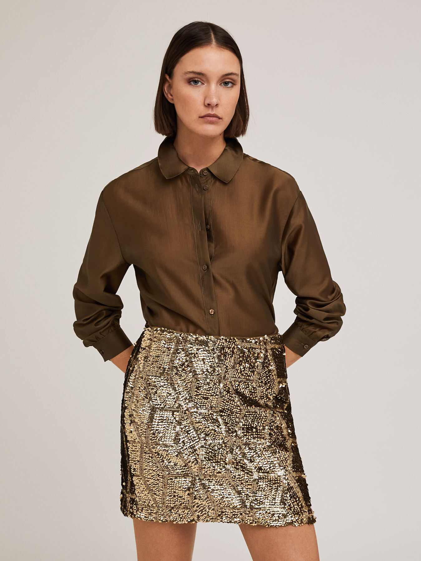 Einfarbige Hemdbluse aus Lyocell-Mischung image number 0