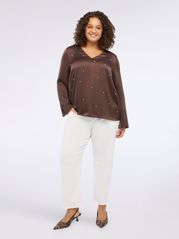 Blusa in raso con strass