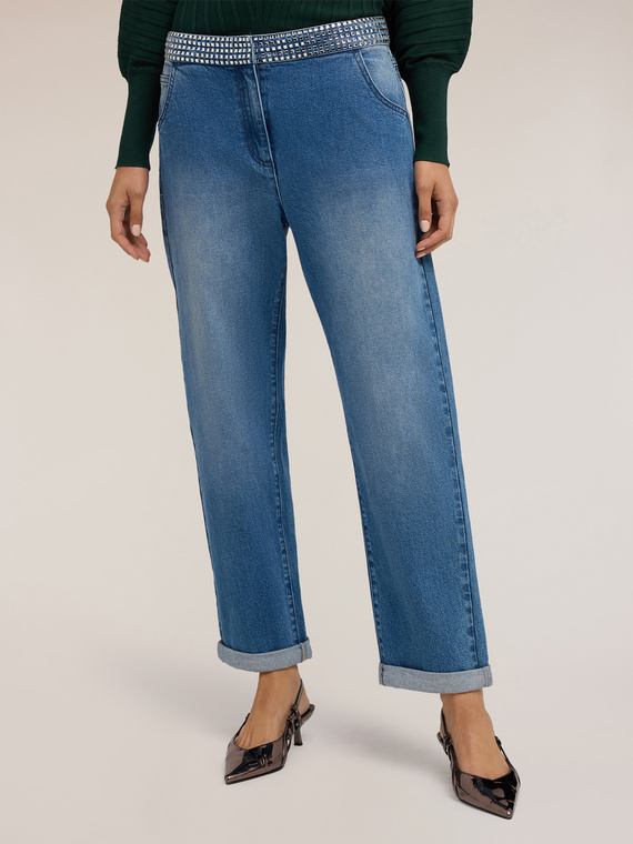 Boyfit jeans with jewel waistband
