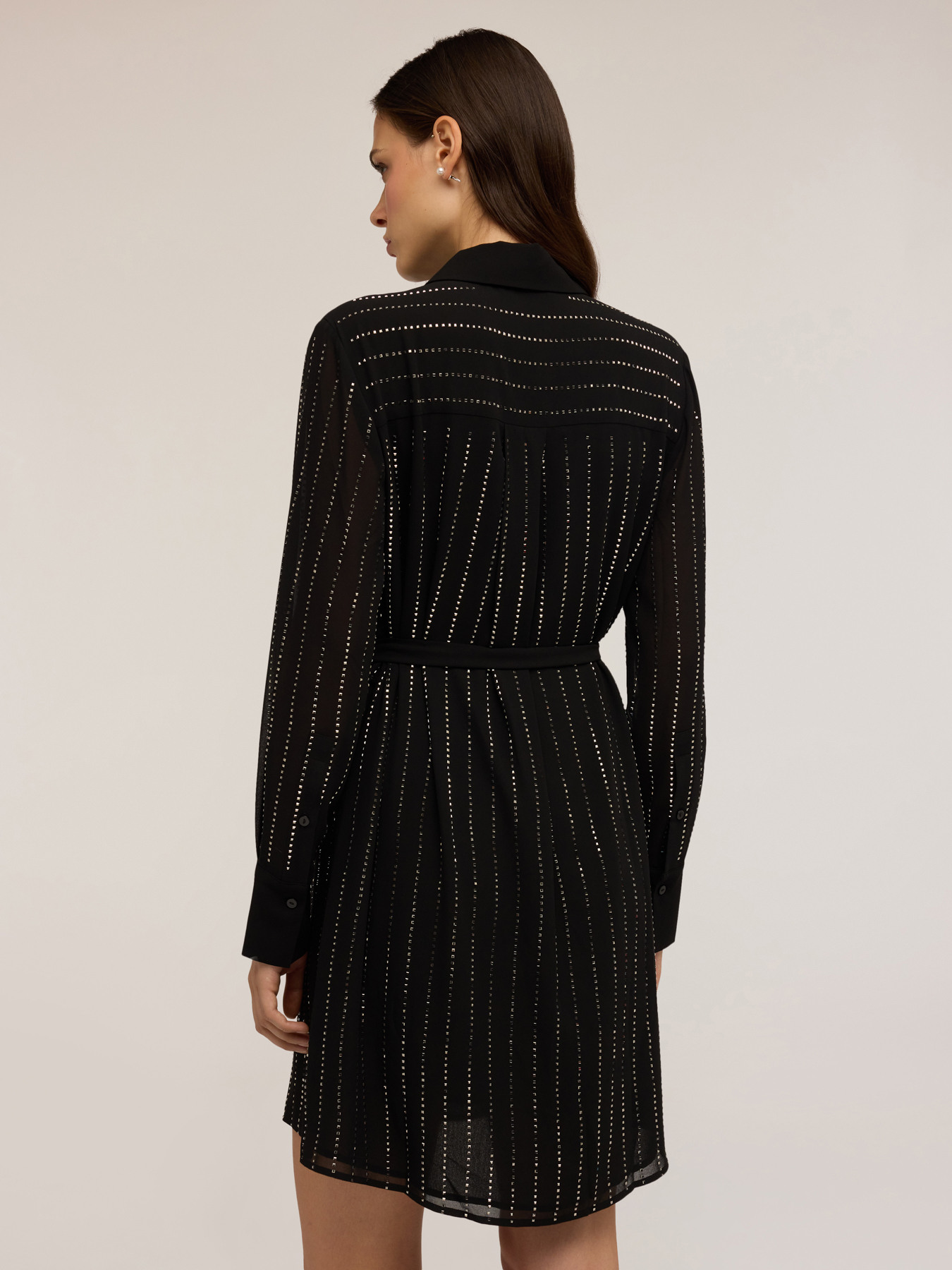 Vestito chemisier con righe di strass image number 2