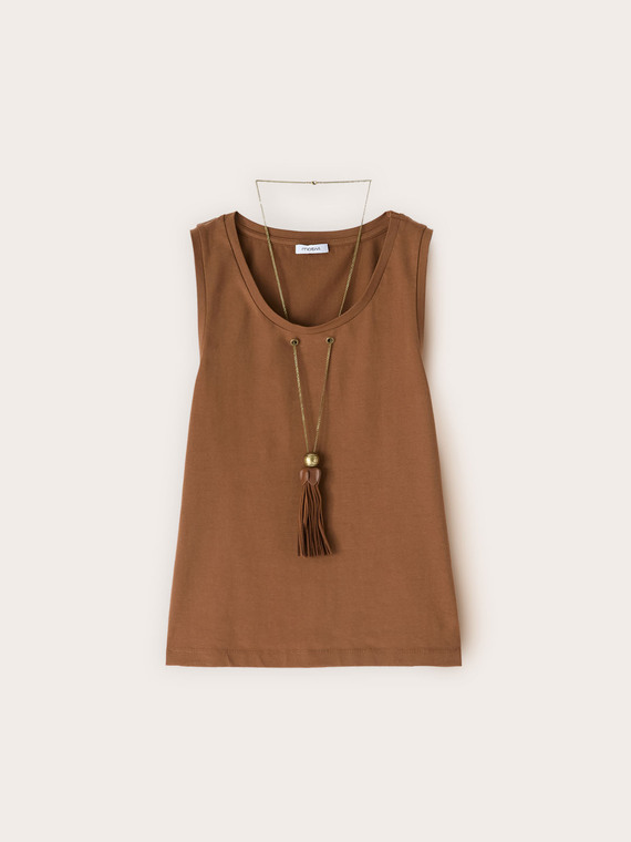 Top with integrated tassel necklace