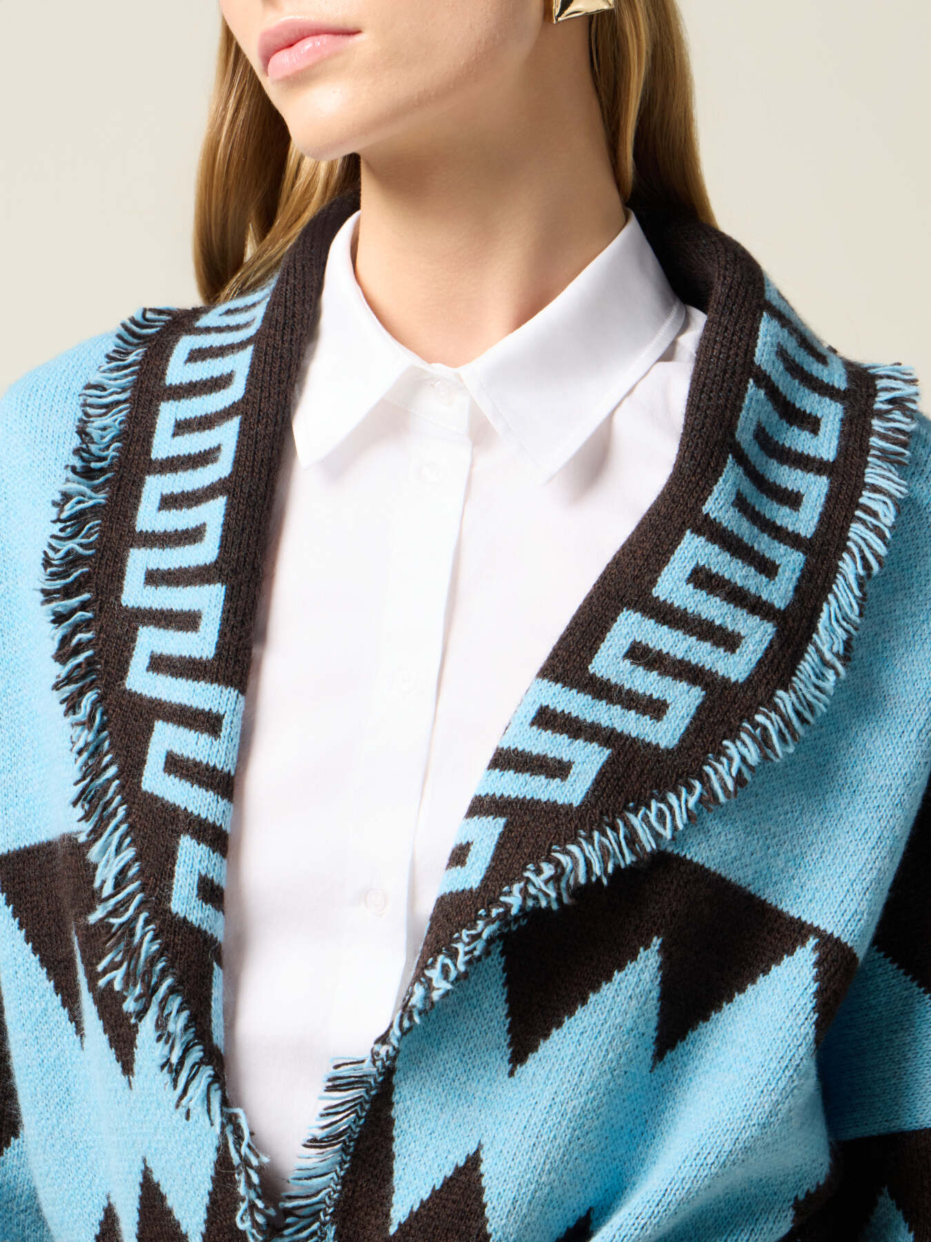 Cardigan jacquard con frange image number 2