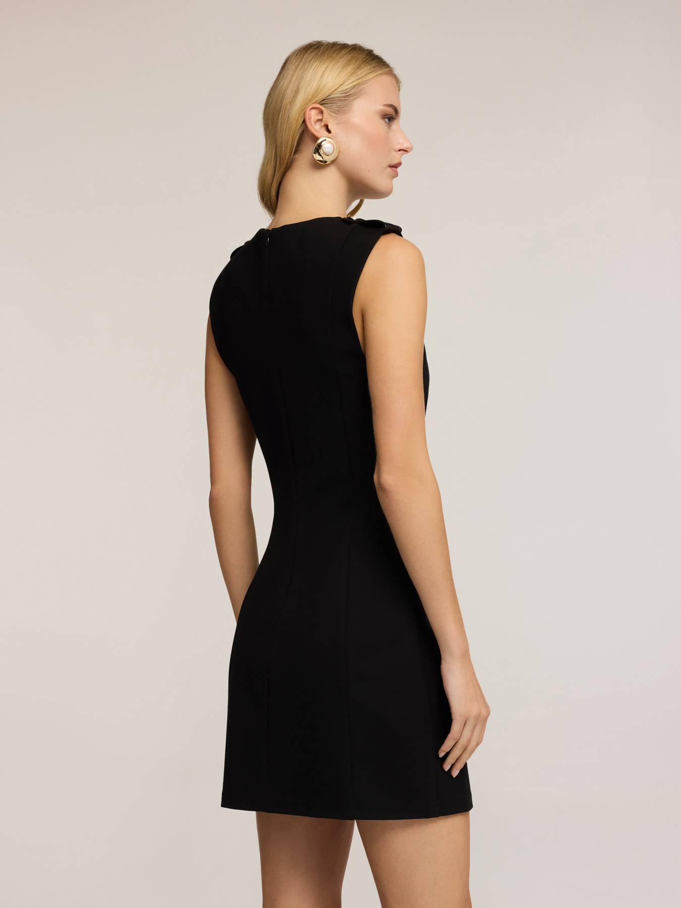 Sheath dress with applied pockets in coated fabric image number 1