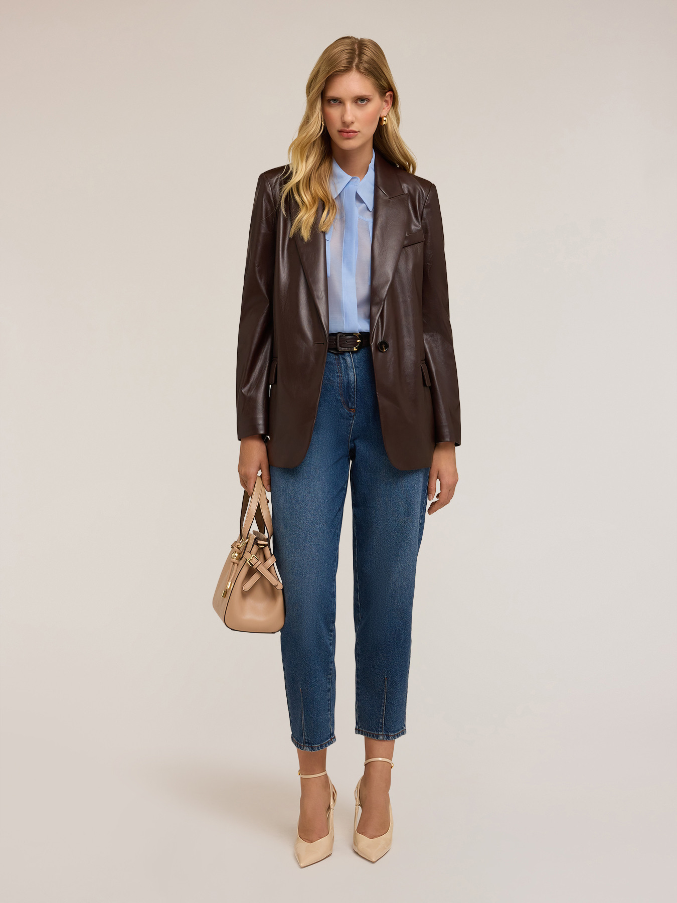 Single-breasted blazer in coated fabric image number 0